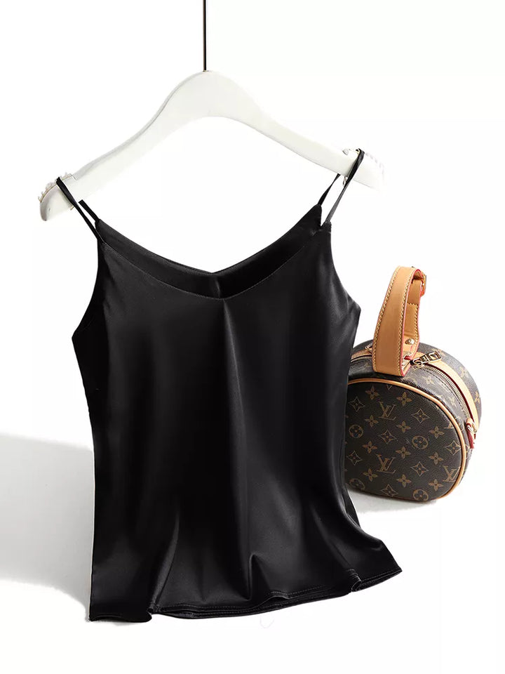 Smooth elegant camisole for women's daily style, chic V-neck layering top.