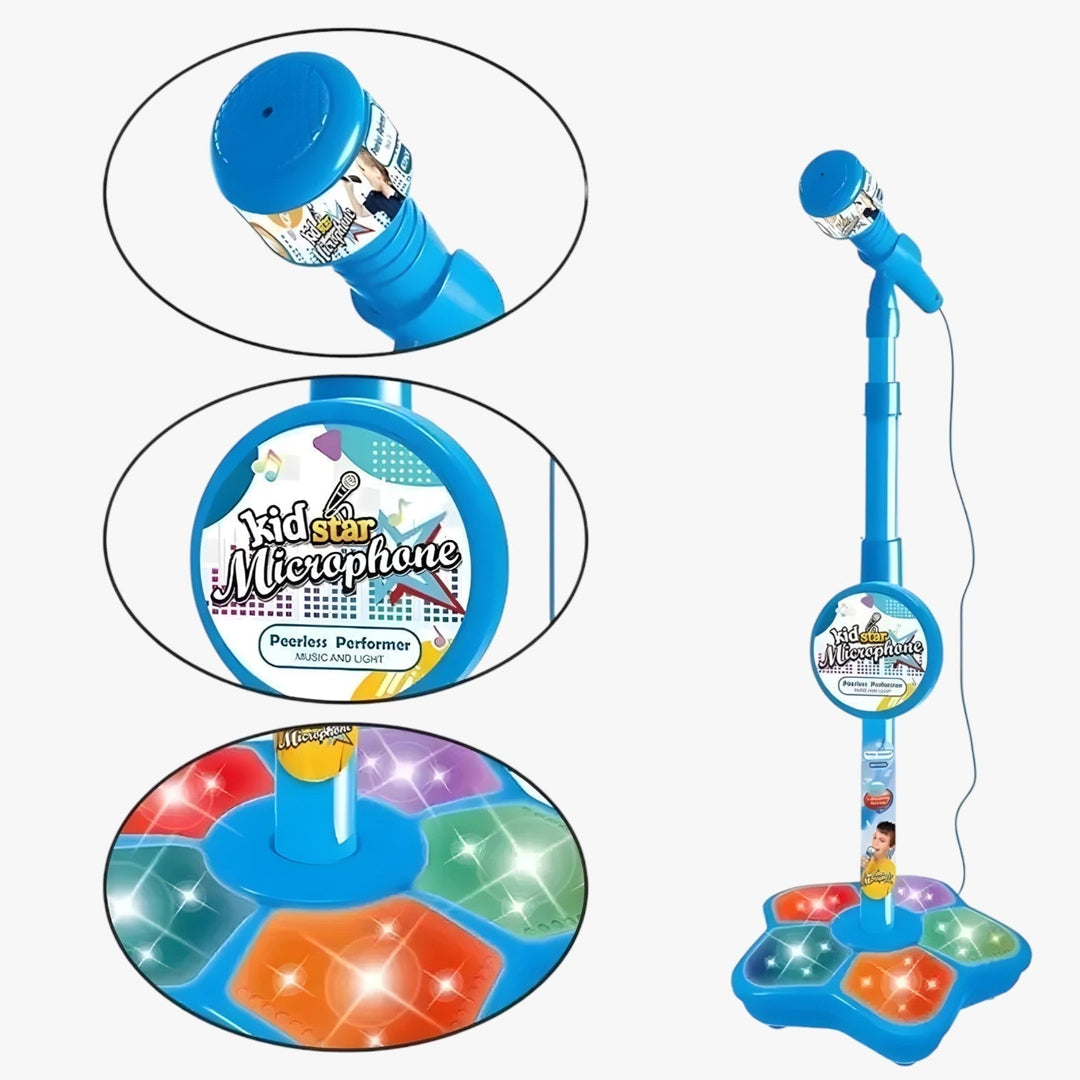 Engaging children's toy microphone with stand, fostering vocal skills & imaginative musical play.