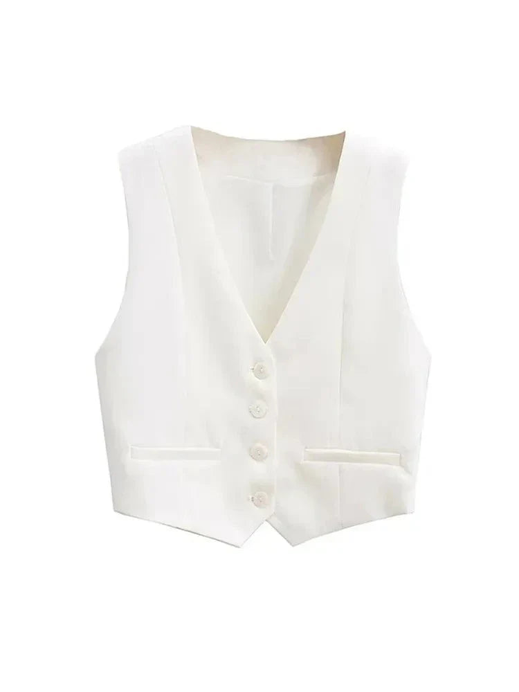 Sophisticated women's tailored vest, a versatile layering piece for modern women's apparel.