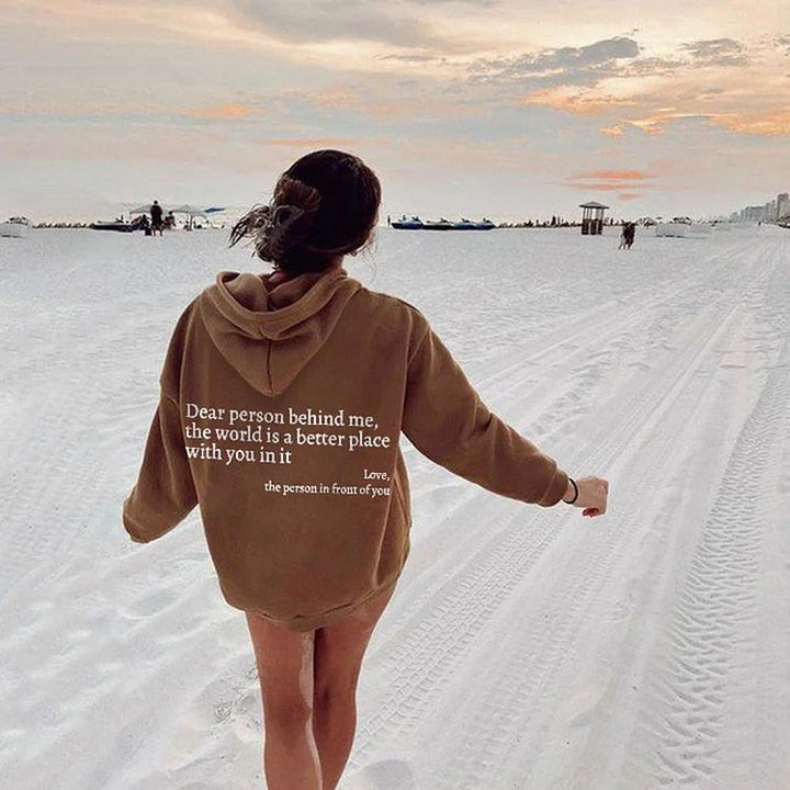 Women's graphic top, "Spread Joy" message, comfort fit hoodie, great gift idea.