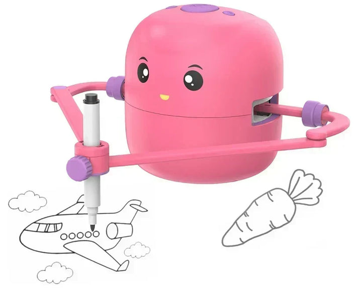Green & pink children's drawing robot helps kids learn to draw with step-by-step cards, boosting art skills.