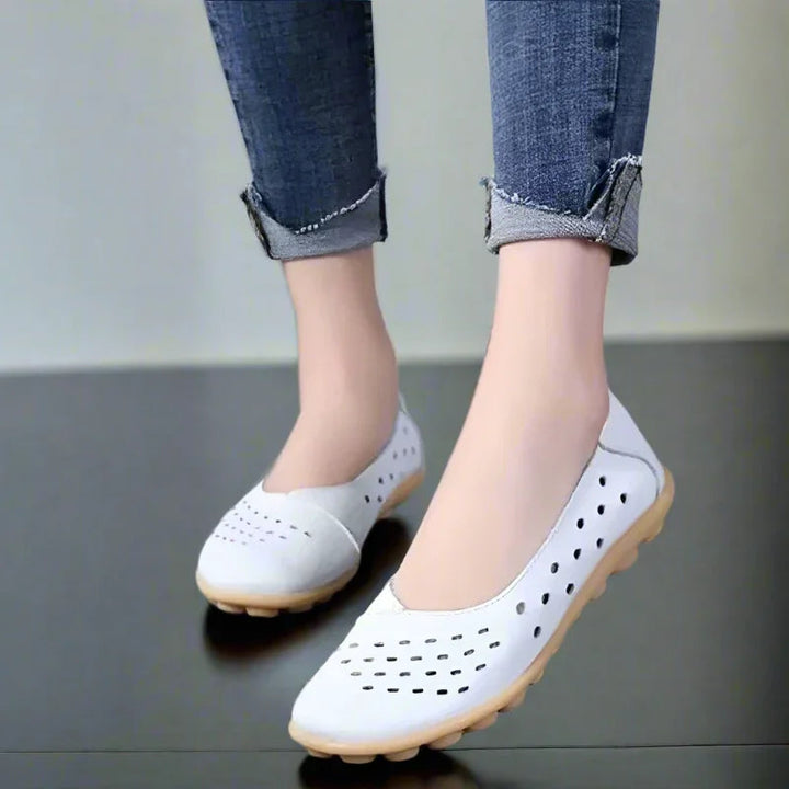 Women's orthopedic slip-on flats, wide toe box for bunion comfort & supportive everyday wear.