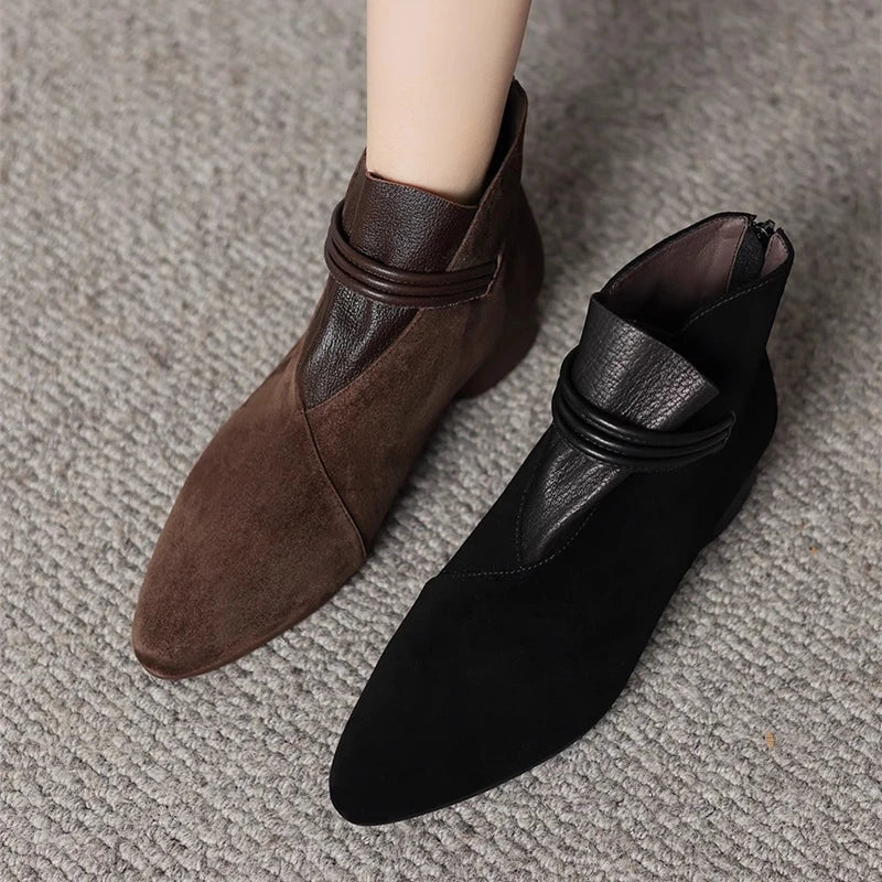 Women's versatile grey low heel ankle booties, comfortable for everyday style during fall.