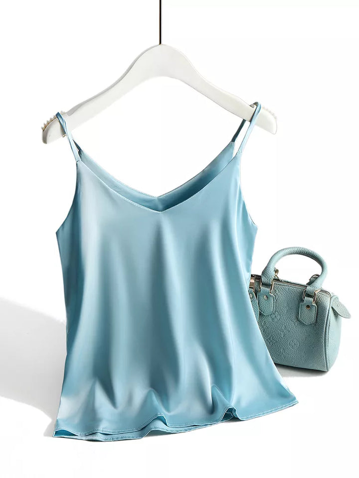 Chic sleeveless V-neck camisole for women; versatile for casual or elegant wear.