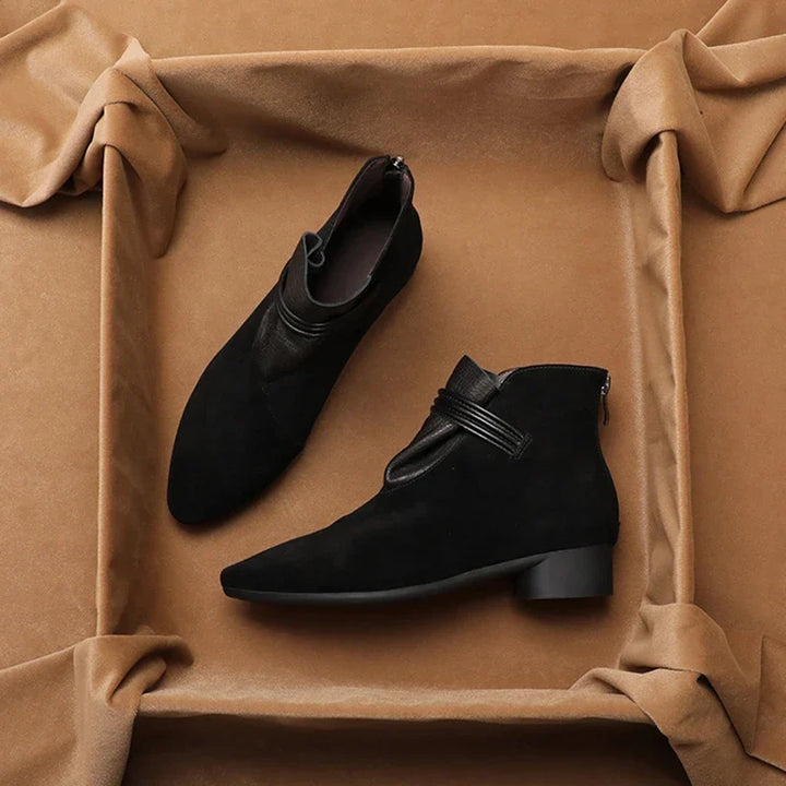 Chic black women's low heel ankle boots, comfortable and perfect for everyday fall & winter.