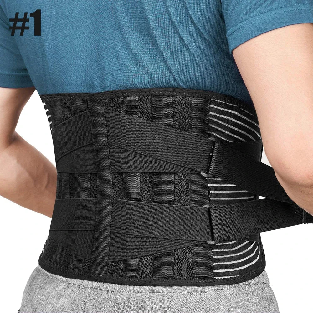 Unisex adjustable back support belt for targeted lumbar relief & improved posture.