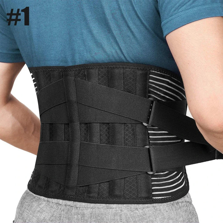 Unisex adjustable back support belt for targeted lumbar relief & improved posture.