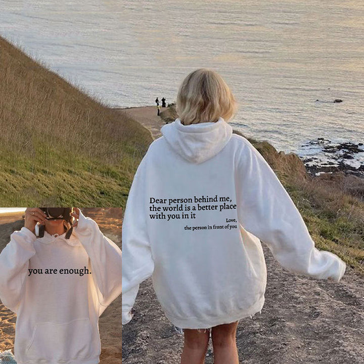 Casual ladies pullover, "Adventure Awaits" graphic, soft comfort fit hoodie.
