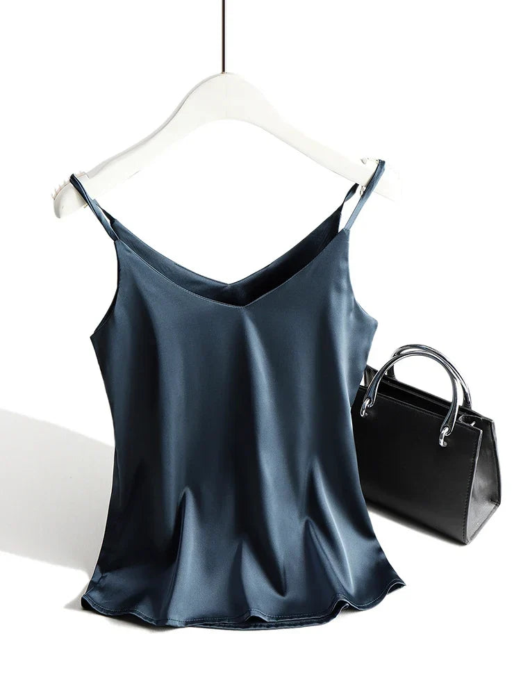 Elegant women's camisole top with V-neck, a smooth sleeveless design for comfort.
