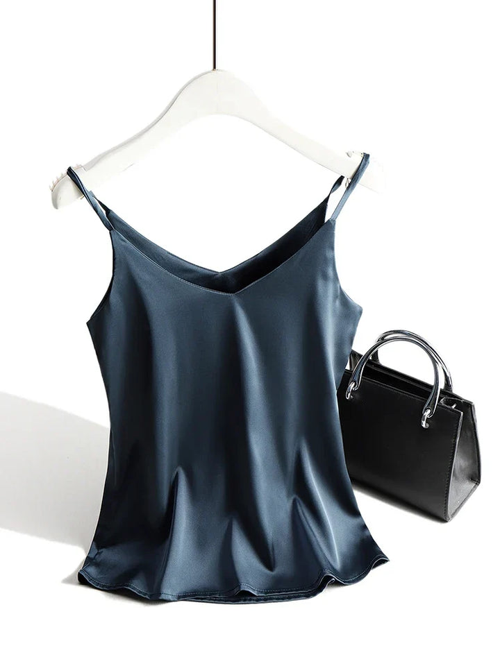 Elegant women's camisole top with V-neck, a smooth sleeveless design for comfort.