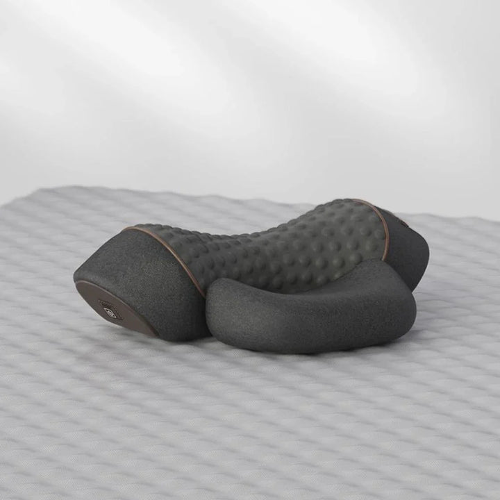 Unisex 3-in-1 electric heating neck massager pillow with memory foam for pain relief & muscle relaxation.