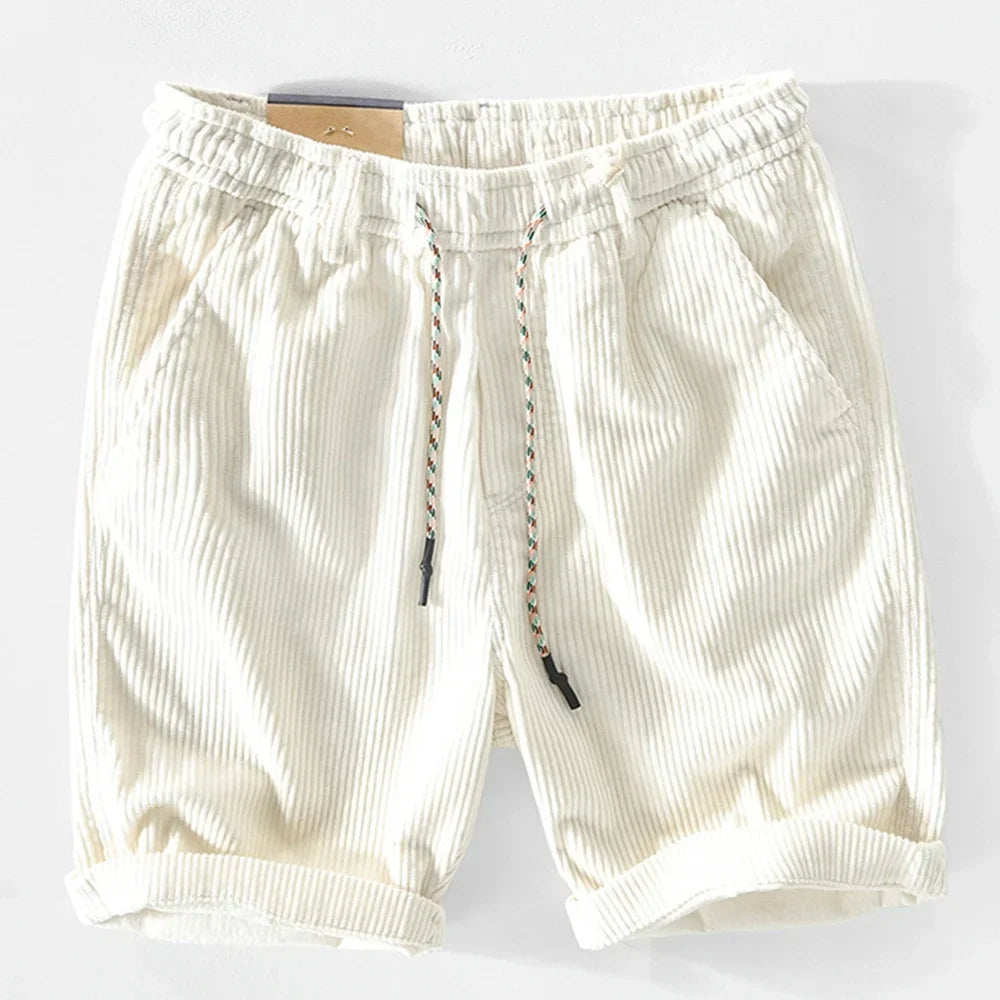 Durable men's corduroy shorts, blending chino style with summer comfort for casual everyday wear.