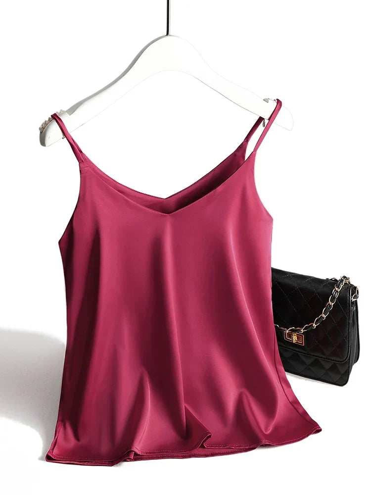 Women's elegant V-neck camisole tank top, perfect for chic layering.