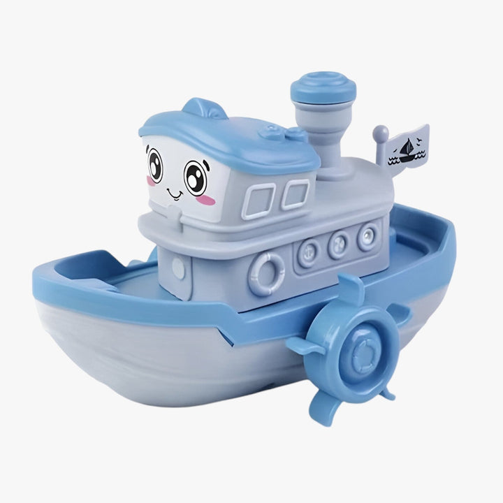 Simple wind-up bath boat toy for toddlers, providing captivating water play and motor skill development.