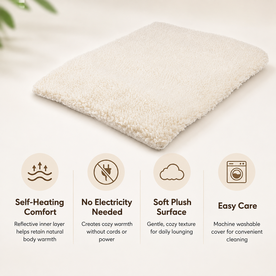 Warm self-heating cat pad, perfect winter cat bed & cozy pet warmer. Provides non-electric warmth for indoor feline comfort.