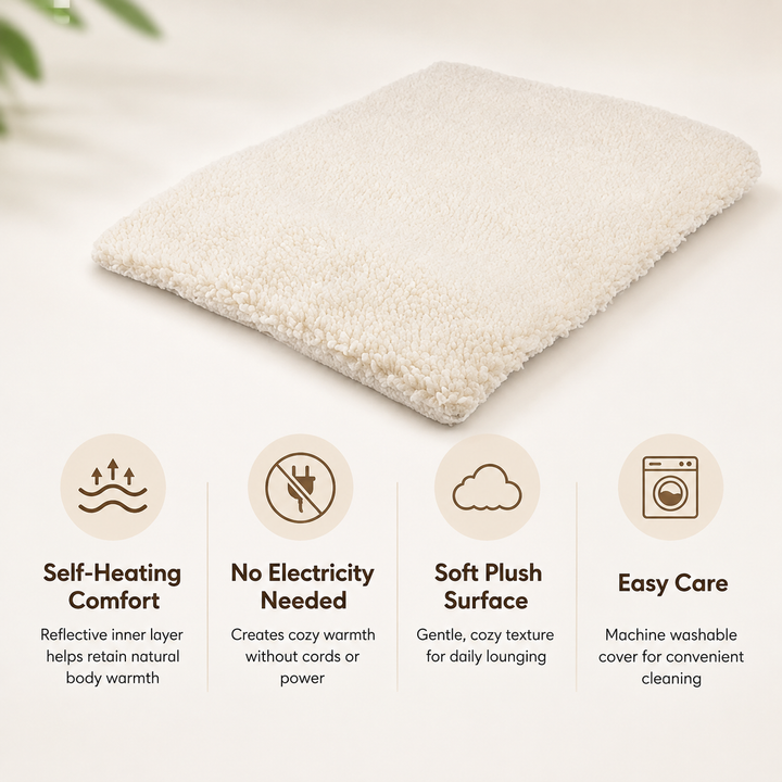 Warm self-heating cat pad, perfect winter cat bed & cozy pet warmer. Provides non-electric warmth for indoor feline comfort.