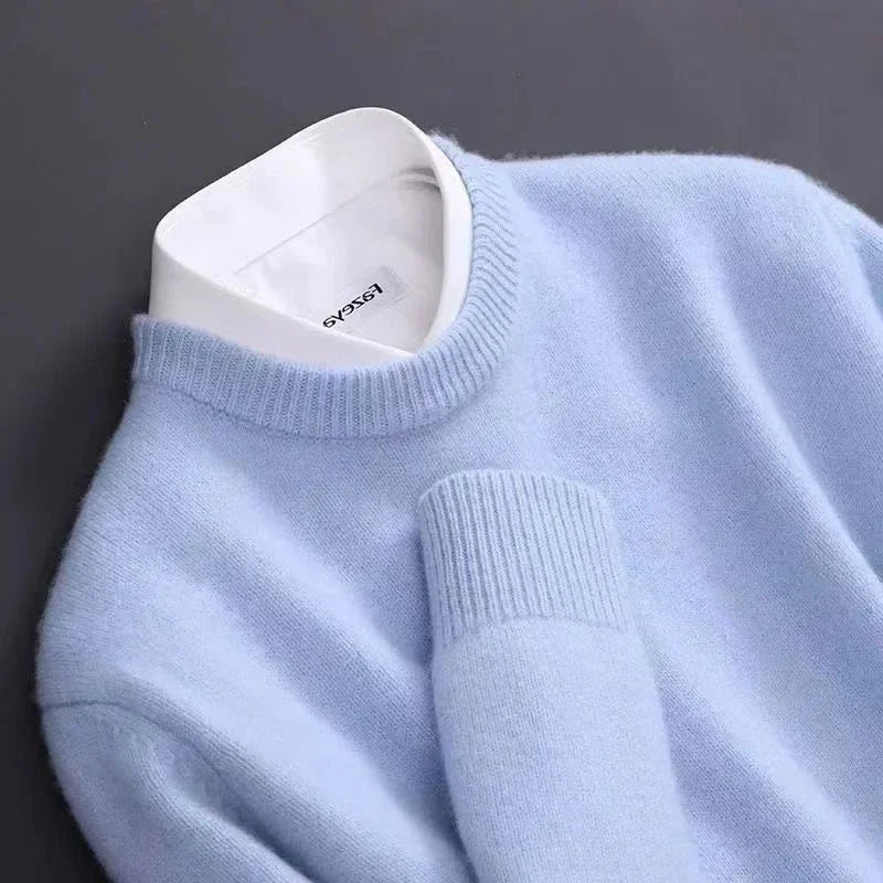 Versatile men's long sleeve knit pullover sweater, an elegant and durable piece for menswear.