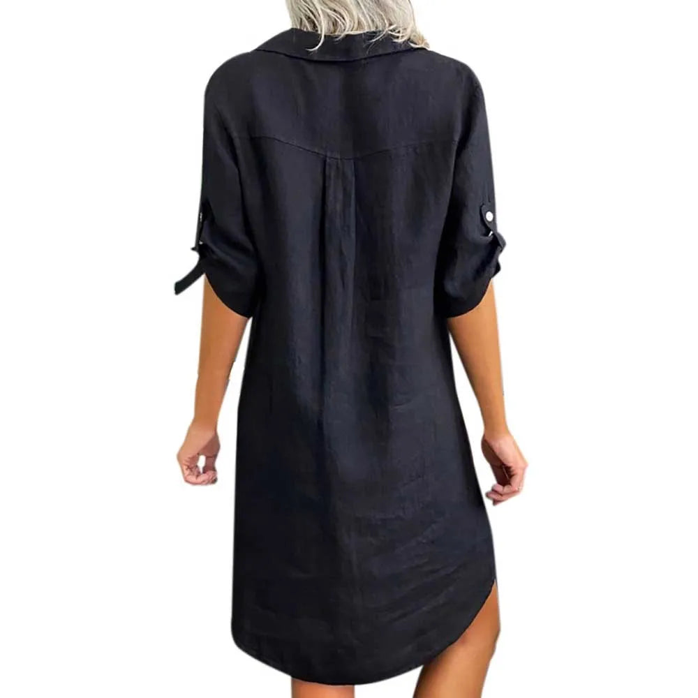 Versatile women's sleeveless tunic dress. O-neck, knee-length style. Ideal for casual summer elegance & comfort.
