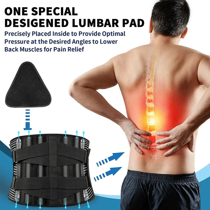Ergonomic adjustable lumbar support belt for comfortable back pain relief & fitness.
