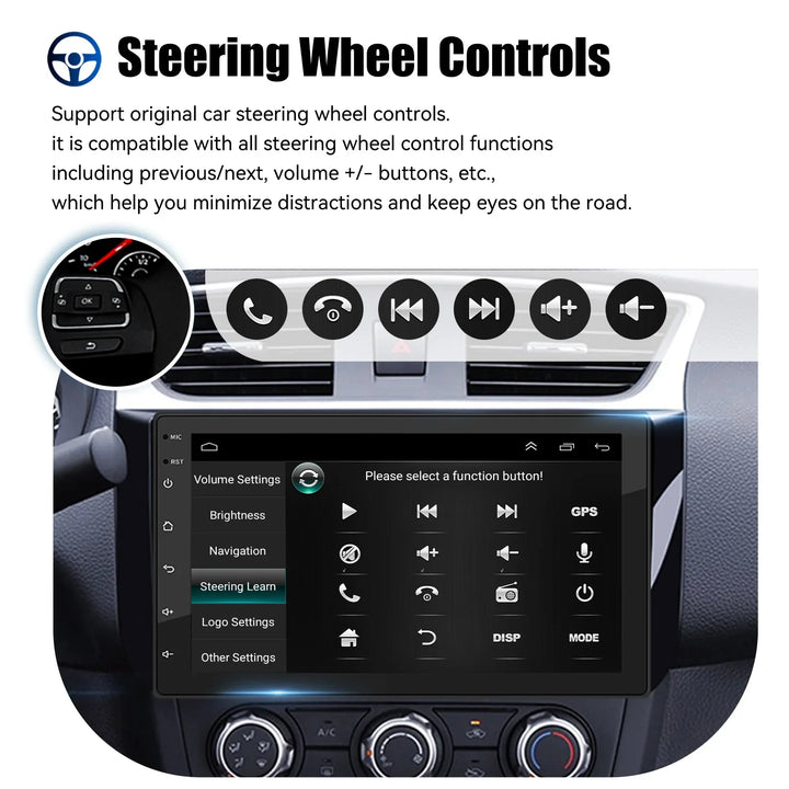 In-dash universal Android car stereo: touchscreen, GPS, wireless CarPlay, and Android Auto support.