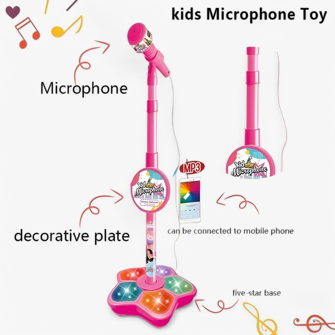 Entertainment toy: kids' height-adjustable microphone & stand for singing and interactive play.