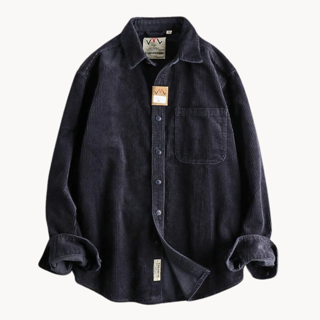 Stylish men's button-up overshirt jacket with chest pockets, long sleeve, great for casual outfits.