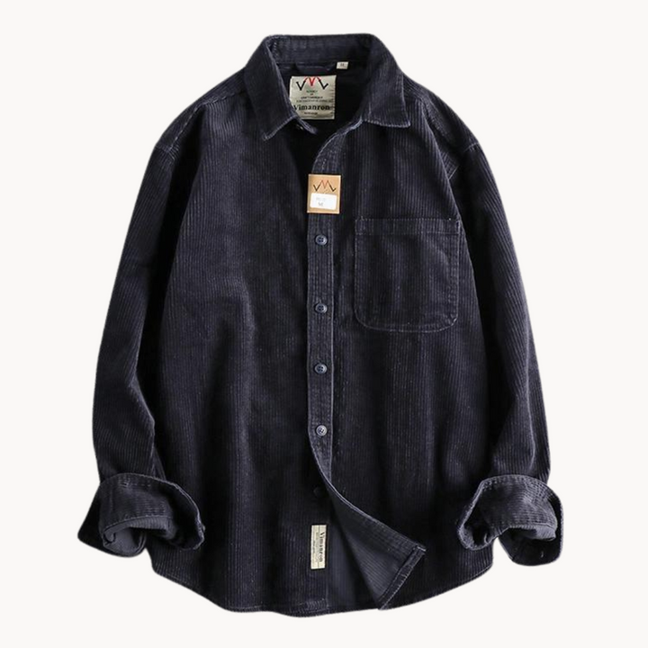 Stylish men's button-up overshirt jacket with chest pockets, long sleeve, great for casual outfits.