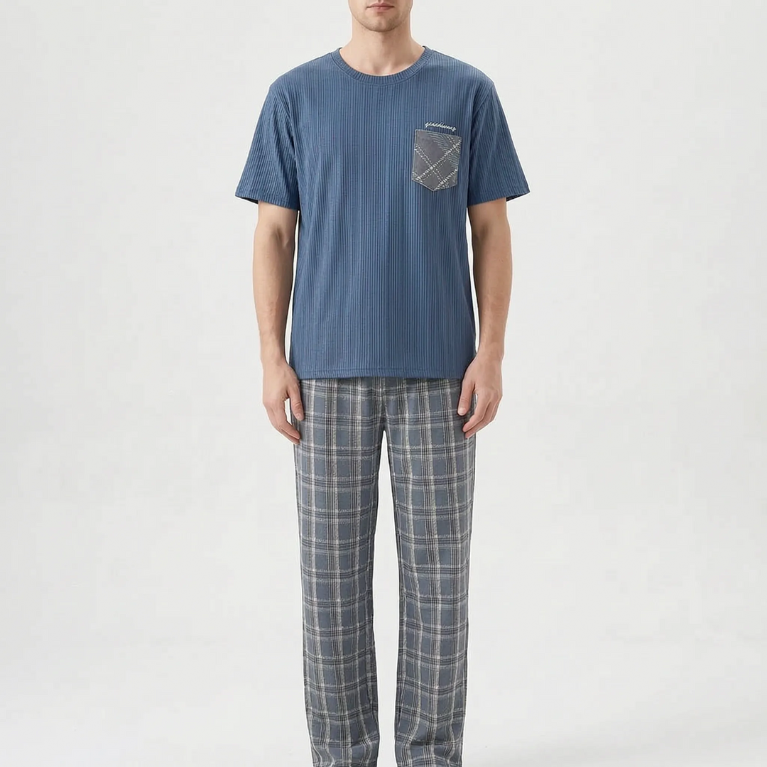 Relaxed fit men's short sleeve loungewear for ultimate home comfort.