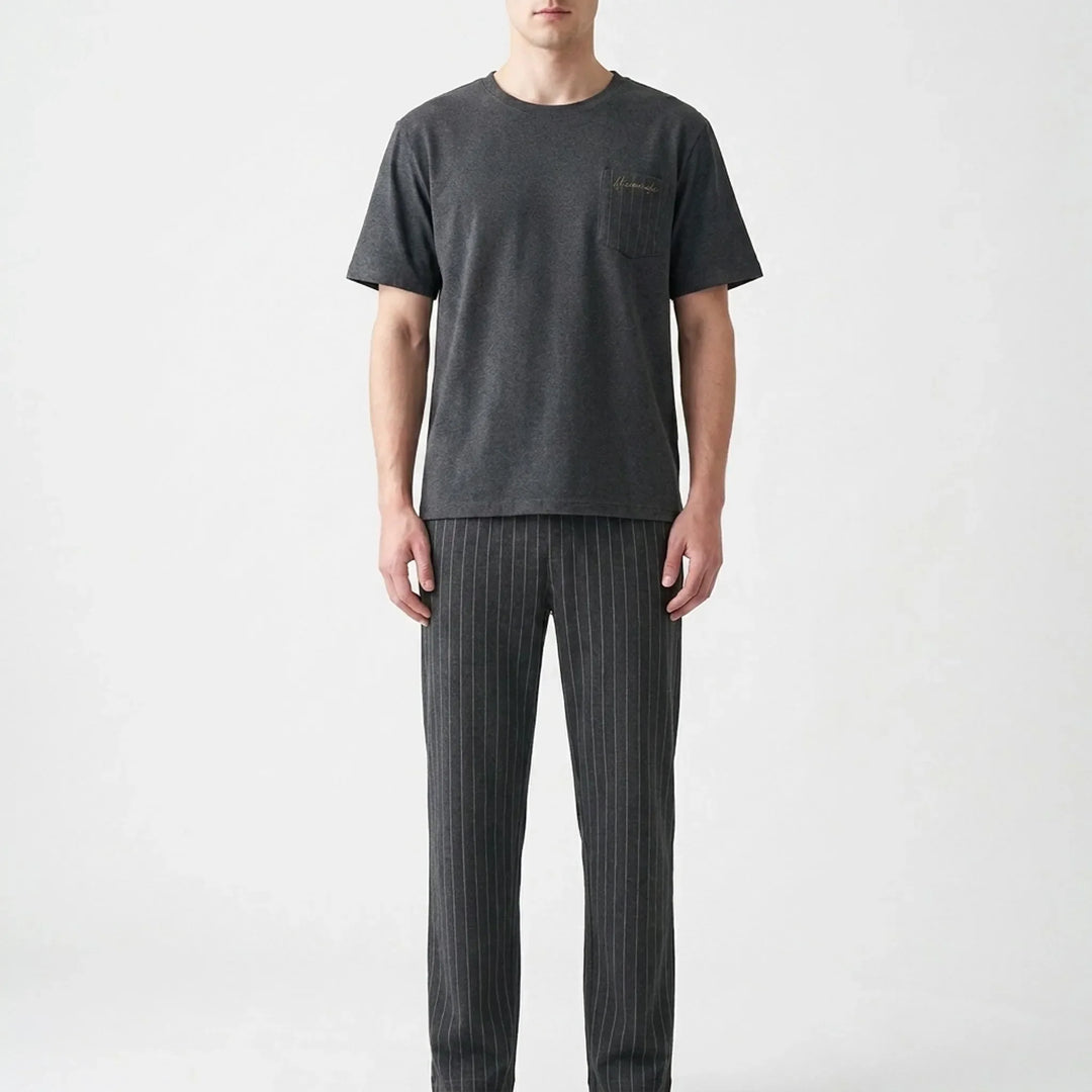 Comfortable men's short sleeve pajama set for casual homewear & lounging.