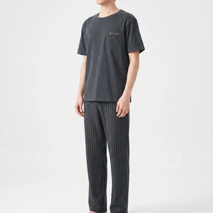 Casual men's summer pajama set: short sleeve top & shorts for ultimate comfort.