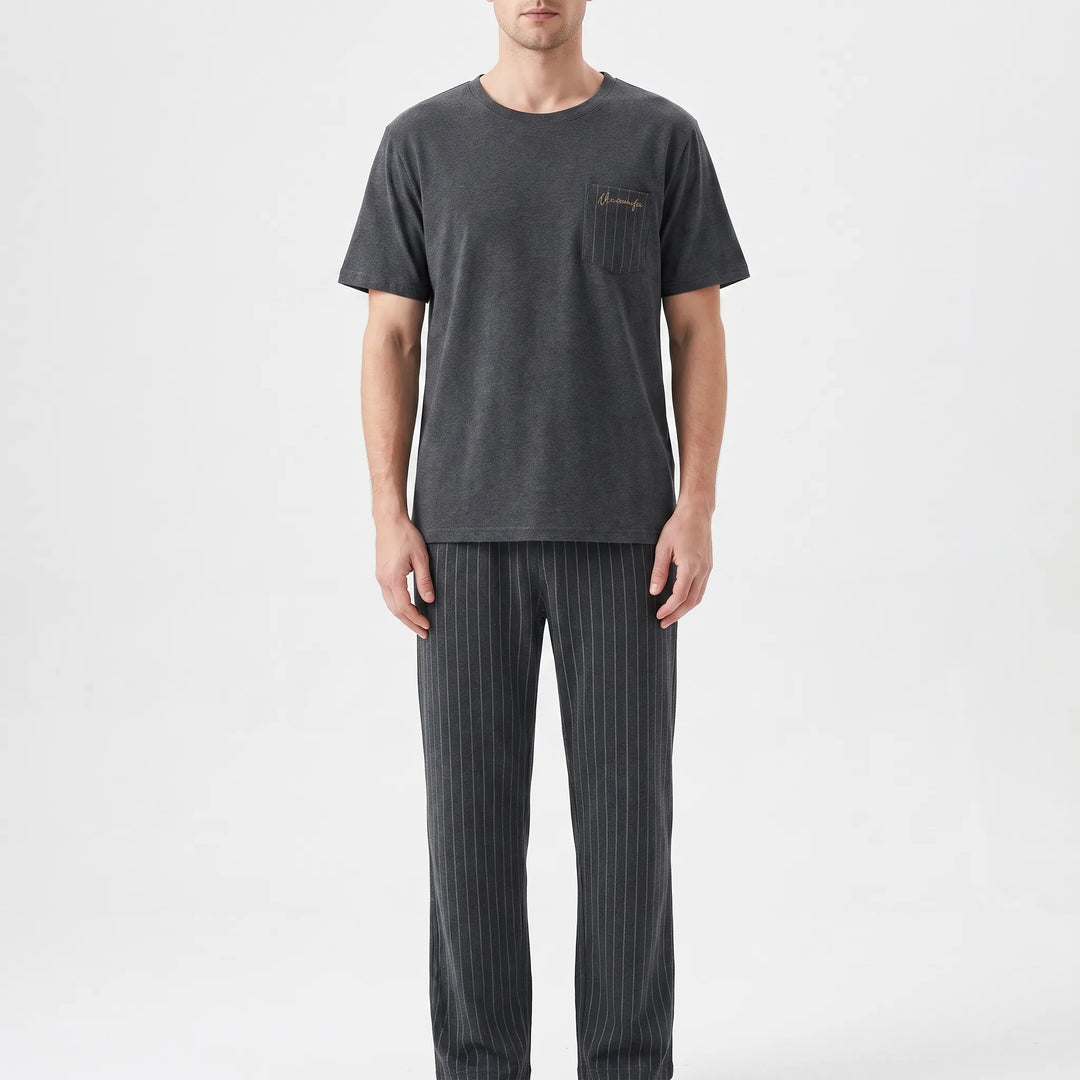 Stylish men's short sleeve sleep set for comfortable casual homewear.