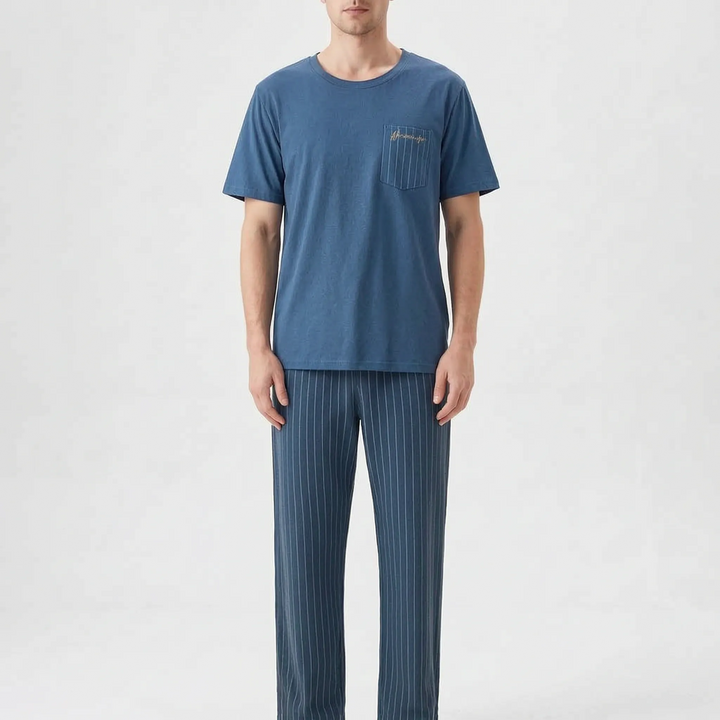 Men's casual short sleeve homewear set, perfect for lounging & sleep.