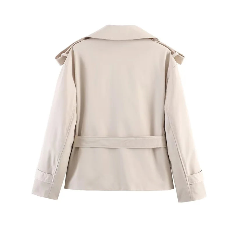 Women's fashion essential: short belted trench for smart-casual dressing.