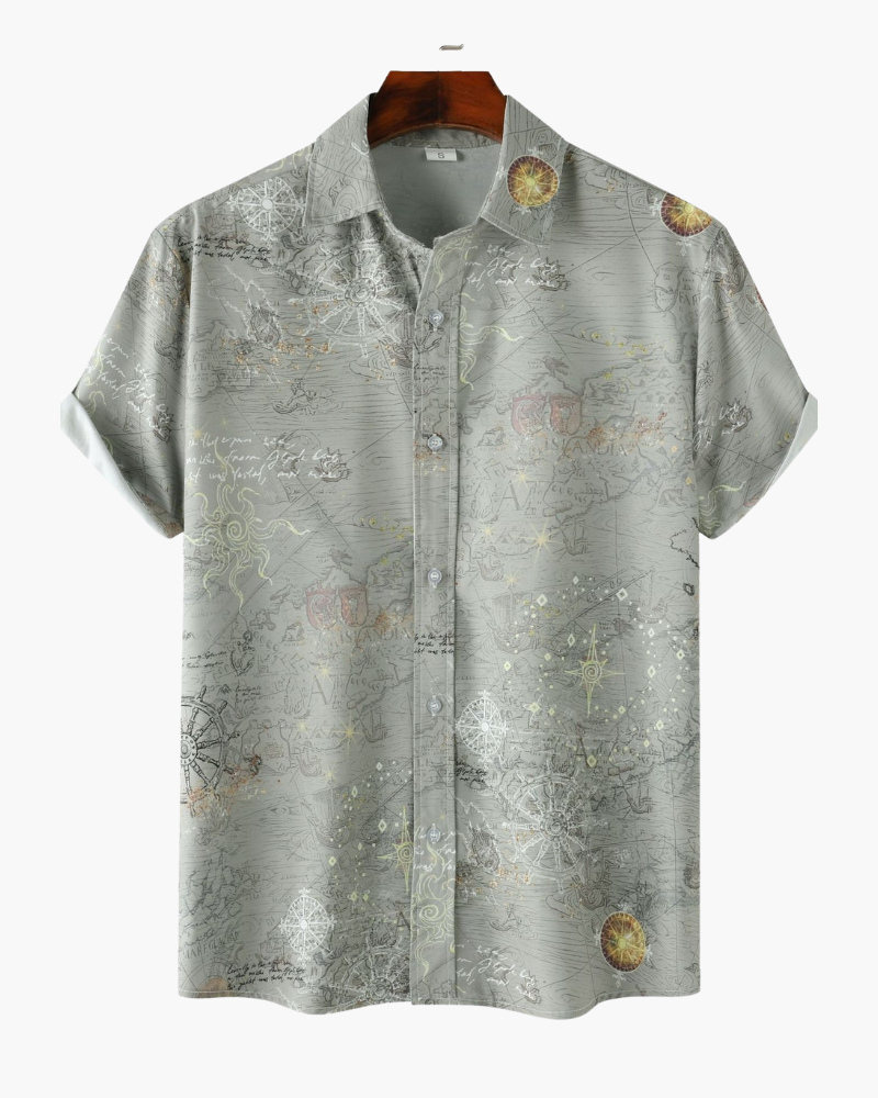 Men's vintage casual short sleeve button-down shirt, perfect for summer holidays & relaxed retro style.