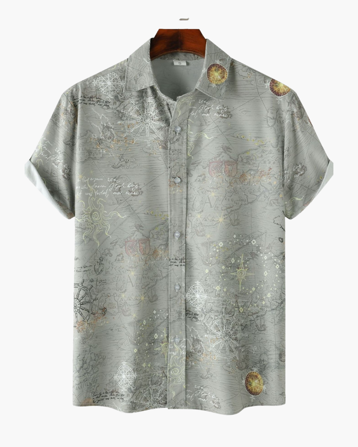 Men's vintage casual short sleeve button-down shirt, perfect for summer holidays & relaxed retro style.