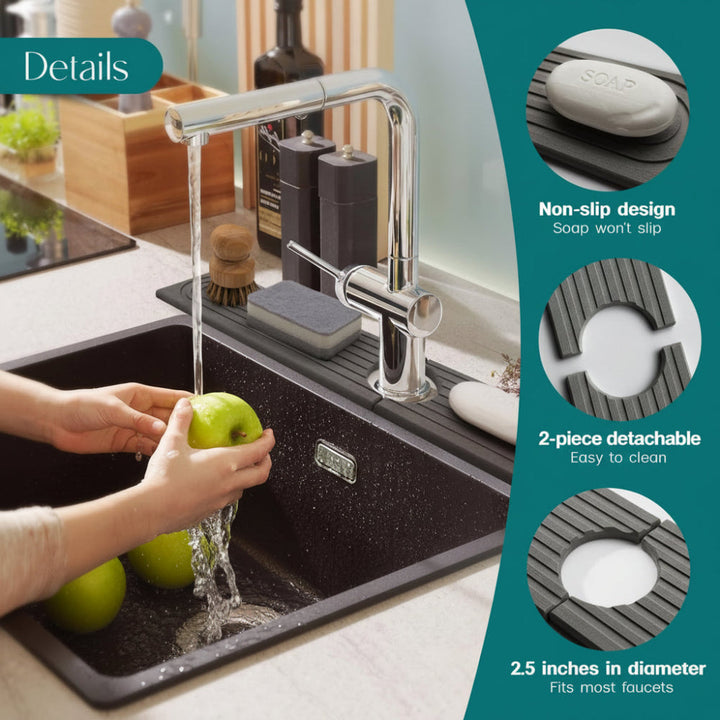Diatomite stone faucet drying mat, absorbent sink mat & countertop protector for kitchen & bath.