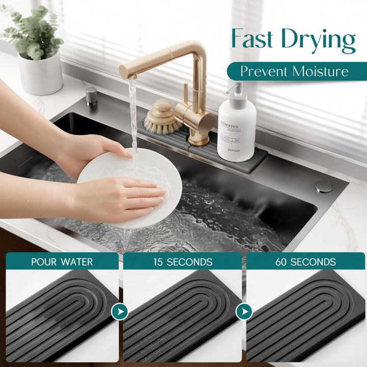 Stop water stains with this absorbent diatomite stone faucet mat for counters.