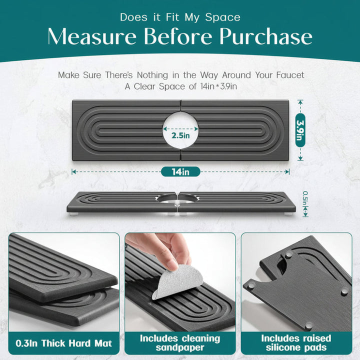 Sustainable diatomite stone mat, an eco-friendly drying solution for kitchen/bathroom faucets.