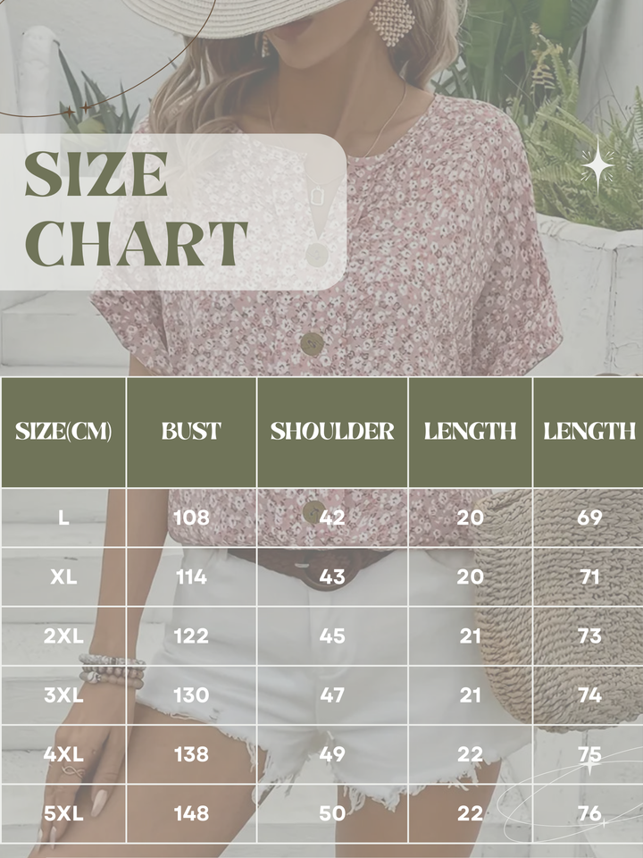 Stylish women's floral print loose fit top, perfect summer fashion. Short sleeve button front blouse for everyday wear.
