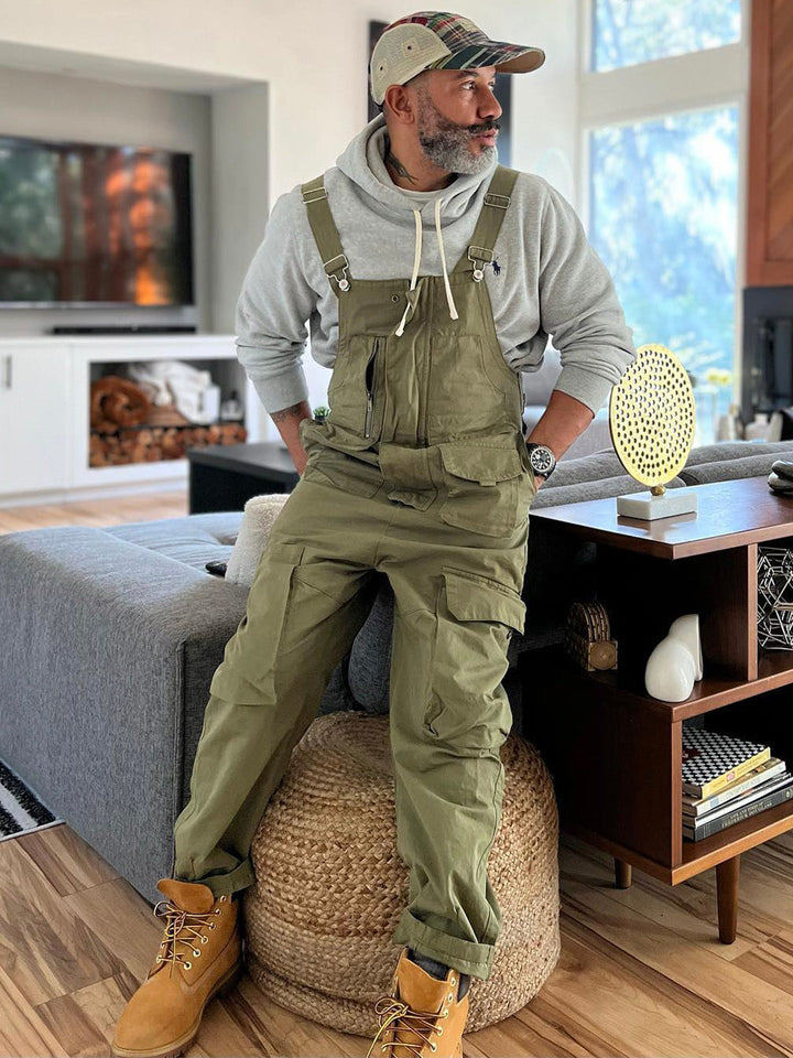 Casual men's overalls; comfortable, versatile polyester-cotton blend for weekend wear.