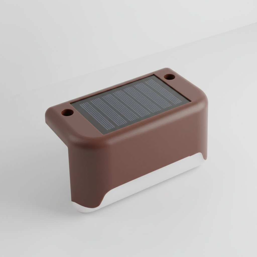 Weatherproof solar LED stair light for decks, pathways, & gardens. Automatic outdoor lighting.