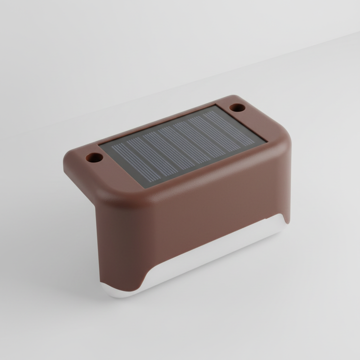 Weatherproof solar LED stair light for decks, pathways, & gardens. Automatic outdoor lighting.