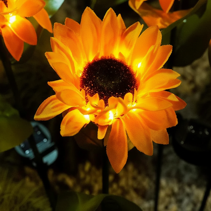 Elegant Solarpetal sunflower garden lights with solar power, enhancing landscapes with decorative glow.