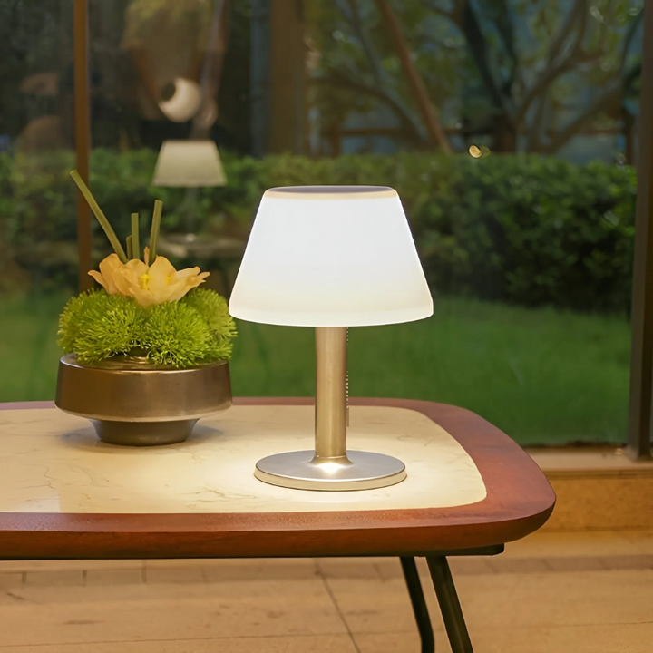 Weatherproof solar table lantern, perfect for ambient lighting on outdoor tables, patios, balconies & garden decor.