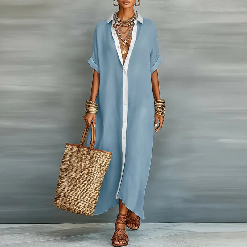 Women's versatile button-down maxi dress, an elegant, relaxed fit option for summer casual wear.