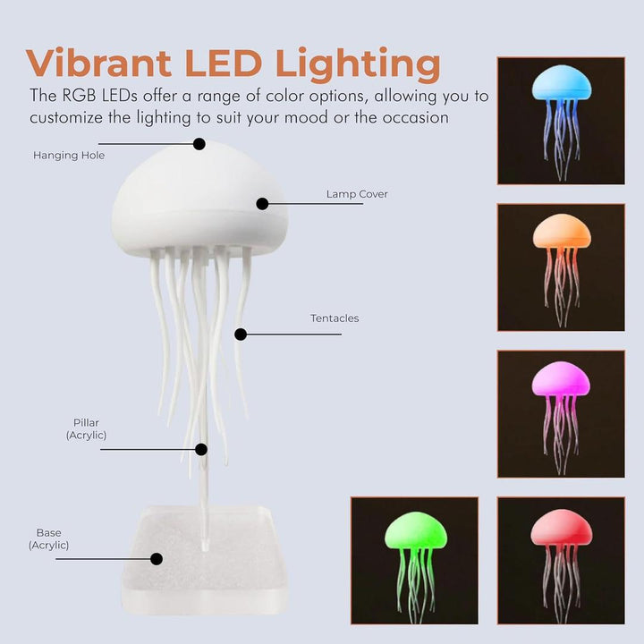 Stylish floating jellyfish LED lamp, offering a mesmerizing color-changing glow for unique room decor & night light.