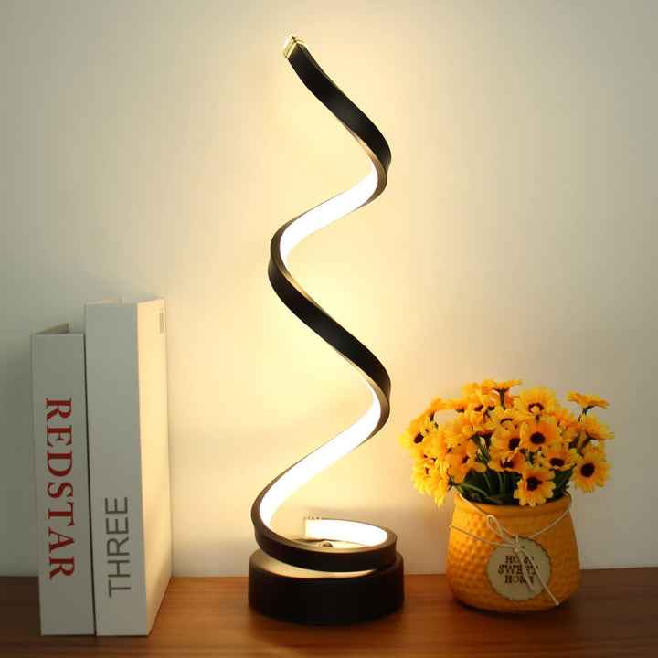 Dimmable LED helix table lamp, USB powered, offering adjustable ambient lighting for home.