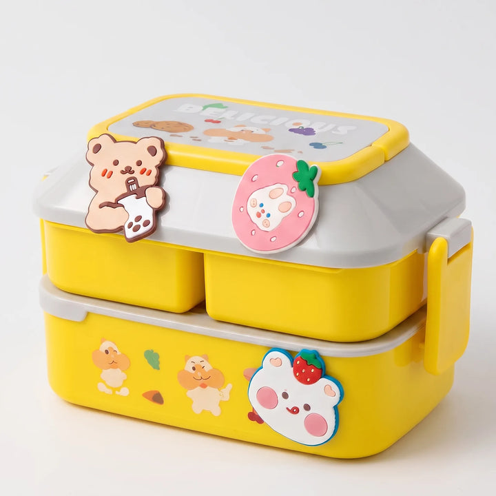 Easy-to-pack stackable multi-tier lunch box for kids, a convenient food container with utensils.