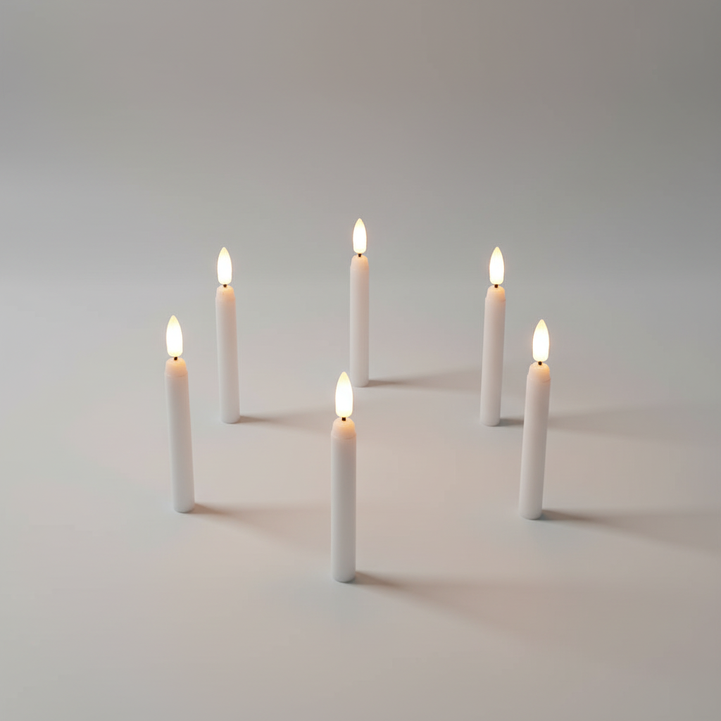6-pack flameless LED taper candles, ideal for safe, beautiful home decor & ambient lighting.