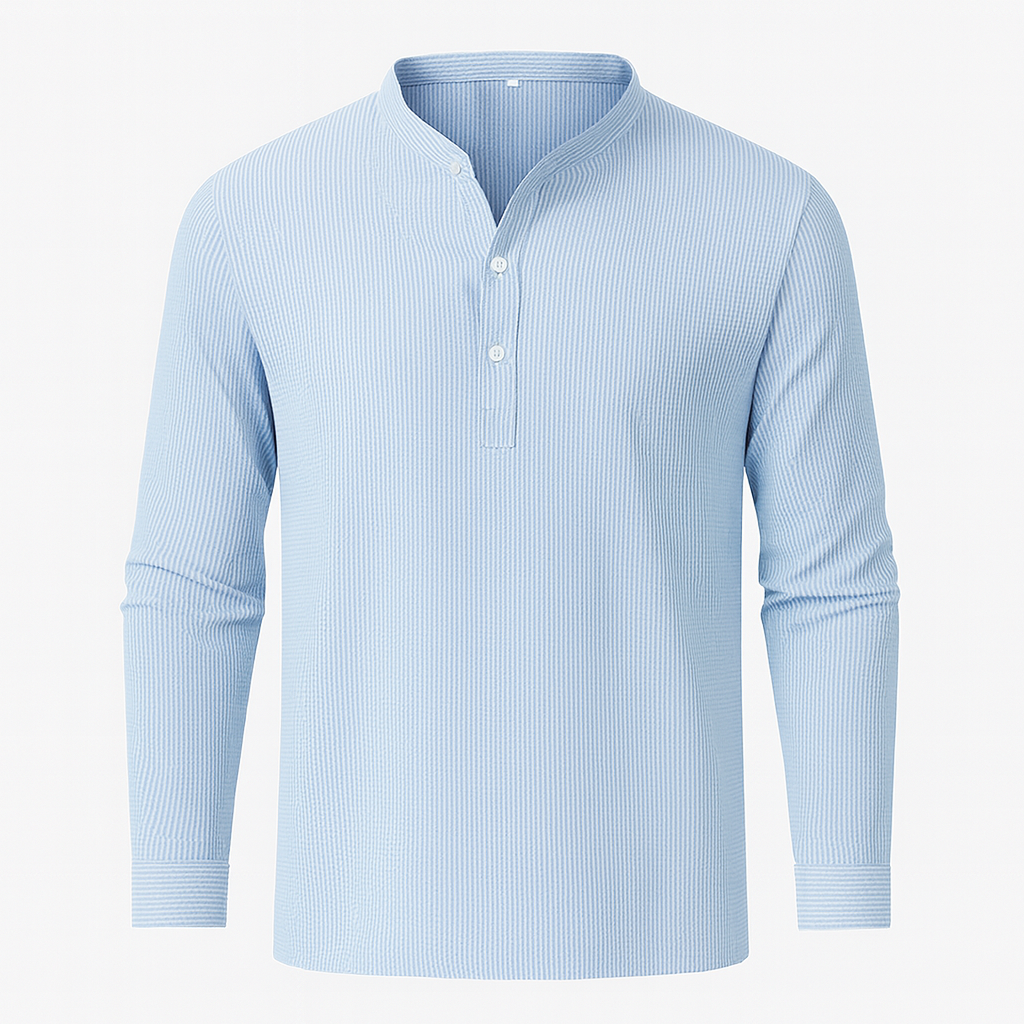 Modern men's fashion: Henley neck long sleeve t-shirt, a versatile casual top for effortless style.